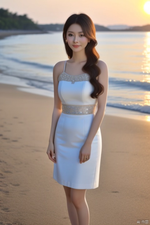 high quality,masterpiece,8k,a sexy beatiful Japanese Girl standing on a beach,sunset,