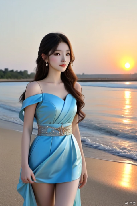 high quality,masterpiece,8k,a sexy beatiful Japanese Girl standing on a beach,sunset, 1girl