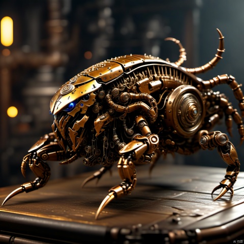 (scorpion:1.2),best quality,masterpiece,(Highly detailed:1.5),(Fronta view of a mechanical steampunk scorpion on a alchemistic table:1.2) , gold exoskeleton, alchemy, hyper realistic, settings, ultra sharp details, masterpiece, cyberAnimal, anime, circuitboard, ((cyborg dress and mechanic elements))