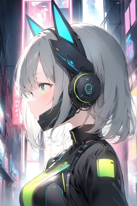  masterpiece,best quality,high quality,(colorful),[Artist miwano rag],[Artist chen bin],[Artist wlop],Artist Anmi,solo，cyberpunk，intricate mechanical bodysuit，mecha corset，Headset，glowing body，girl，neon lights，Exquisite profile，Very beautiful eyes，(intricate mechanical mask)，portrait