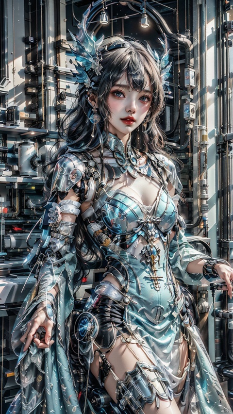 Girl, solo, female focus, (Hanfu) (kimono) (skirt), long hair, (future technology), (machinery), (cyber color) (prosthesis) Red lips, bangs, earrings, kimono, Chinese cardigan, print, tassel, (face) (positive light),
Element whirlwind, Chinese dragon _ imagination _ _ cloud _ fire cloud _ dragon, Chinese architecture.

((Masterpiece), ((Very Detailed CG Unity 8K Wallpaper)), Best Quality, High Resolution Illustrations, Amazing, Highres, (Best Lighting, Best Shading, A Very Refined and Beautiful), (Enhanced) ·, 1 girl, Light-electric style, 1girl,shining, drakan_longdress_dragon crown_headdress, chineseclothes,dress