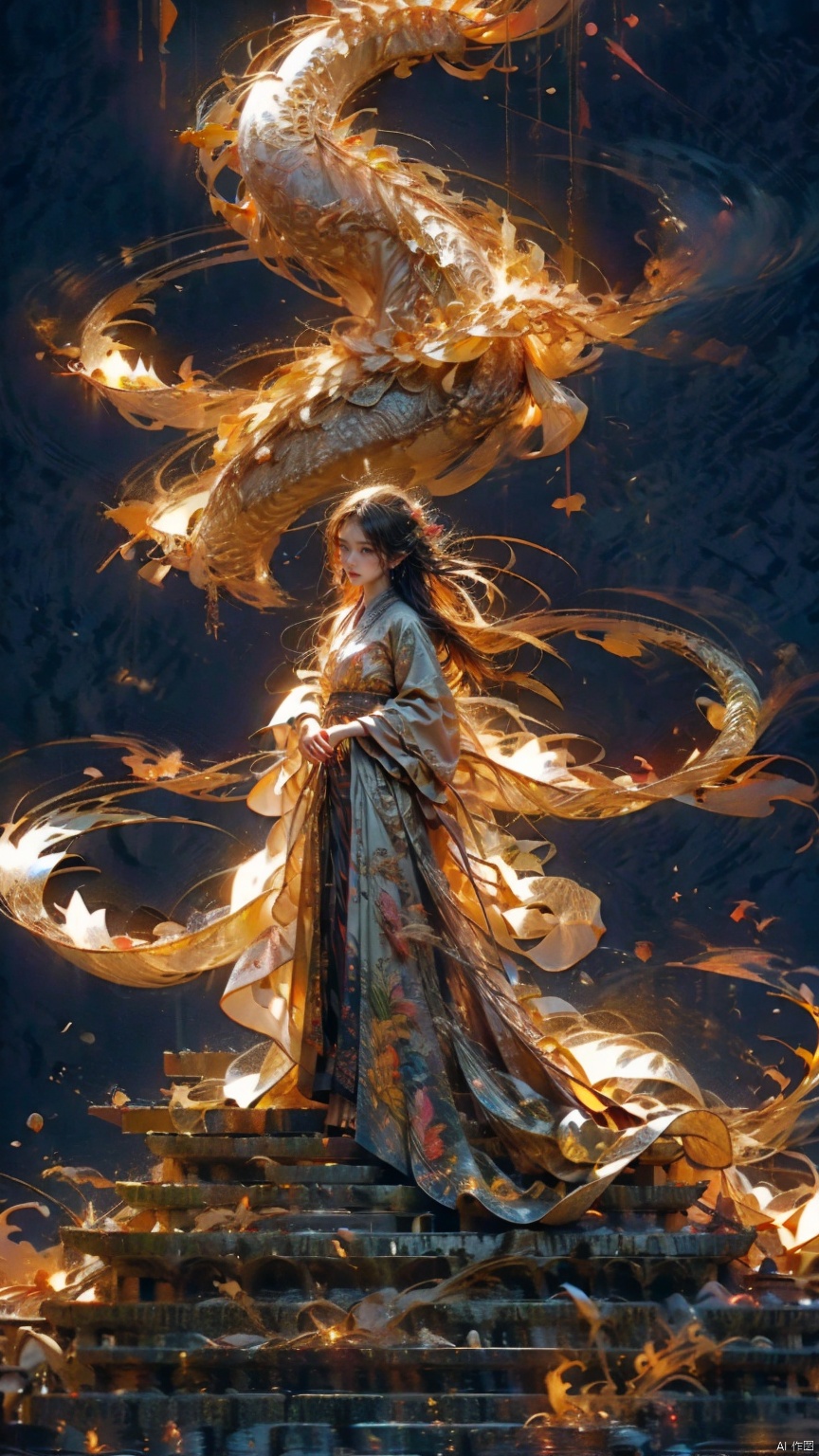 

Girl, solo, female focus, (hanfu) (kimono) (skirt), long hair, (Chinese clothing) (bright picture) red lips, bangs, earrings, kimono, Chinese cardigan, print, tassel, (looking up) (straight sword) (giant water phoenix, flying bird)
Energy Whirlwind, Chinese Architecture, Dragon _ Imagination _ _ Cloud Around _ Fire Cloud _ Dragon

((Masterpiece), ((Very Detailed CG Unity 8K Wallpaper)), Best Quality, High Resolution Illustrations, Amazing, Highres, (Best Lighting, Best Shading, A Very Refined and Beautiful), (Enhanced) ·