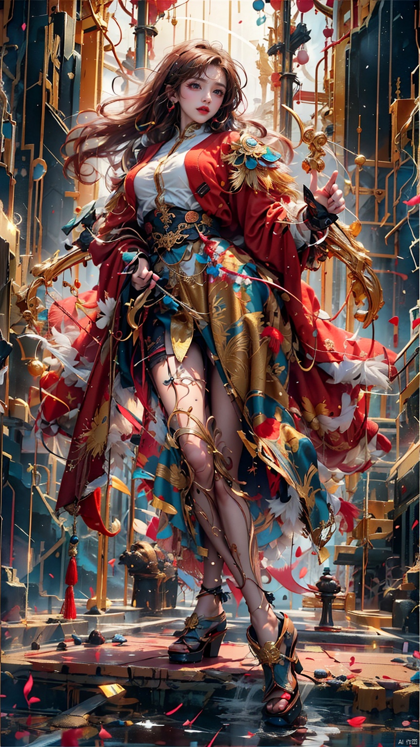 1 girl, solo, female focus, (Chinese dress) and red lips, bangs, earrings, kimono, Chinese cardigan, printed cloth, tassel, hand-held samurai knife.(Chinese dragon)
 (Masterpiece), (Very Detailed CGUnity 8K Wallpaper), Best Quality, High Resolution Illustrations, Stunning, Highlights, (Best Lighting, Best Shadows, A Very Delicate And Beautiful), (Enhanced) ·, long