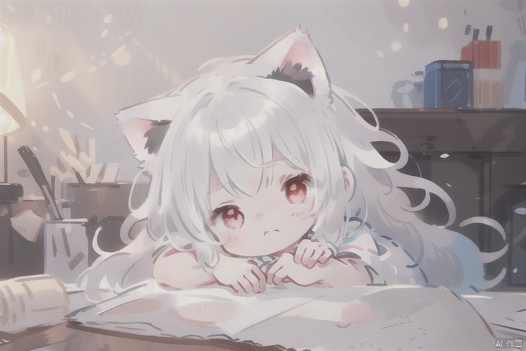 ((masterpiece)), (((best quality))), ((ultra-detailed)), ((illustration)), ((disheveled hair)),{1girl},(loli),petite,(infant:1.2),white hair,red eyes,(cat ears),(one cat tail),{tail insertion},floating hair,dynamic angle,
