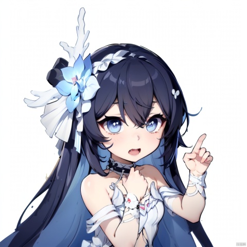  big eyes, open up mouth, in shock, amazing
,emoji,pure white background, simple drawing,chibi,white background,1girl,(dynamic pose,dynamic angle),((upper body)), hair ornament, long hair, hair flower, blue eyes, bangs,xier,barefoot,white dress,