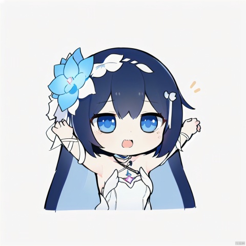  big eyes, open up mouth, in shock, amazing
,emoji,pure white background, simple drawing,chibi,white background,1girl,(dynamic pose,dynamic angle),((upper body)), hair ornament, long hair, hair flower, blue eyes, bangs,xier,barefoot,white dress, loli