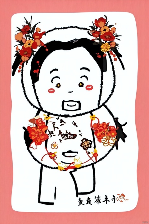 1girl,kp,chibi,chinese_clothes,(red background:1.3),chinese new year, kp