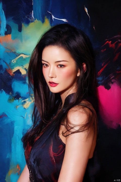  aesthetic, painterly style, modern ink, Asian girl, sensual, sultry, dark blouse, expressive pose, urbanpunk, abstract texture multilayer background, neo-expressionist , Russ Mills, Ian Miller,
, ((poakl)), mGIRL, mgirl, 1girl, CatherineZetaJones