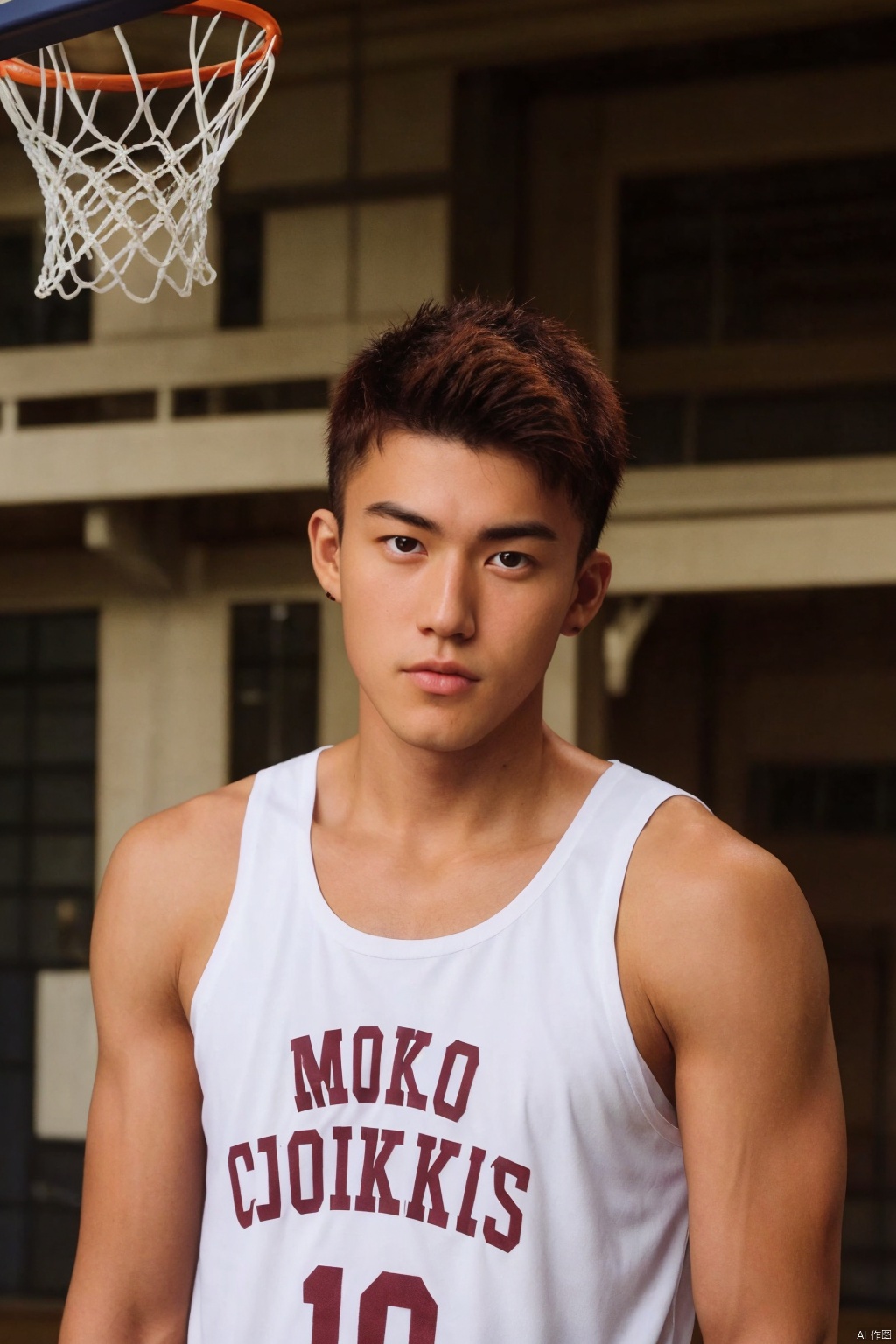 （rutilism：2）,full body,Sakuragi Hanamichi  ,Playing Basketball,red hair boy,basketball court,（red hair：2）,1boy,handsome ,wearing a red and white top **** with text "10",1man,basketball,18 years old,asian,**** top ,ymhd,,red and white basketball vest,school,single-fold eyelid,1man,Mandibular angle,,（manly face：1.3） ,Sparkling, photorealistic,CodeMan001, CodeMan001, evil person, Oguri