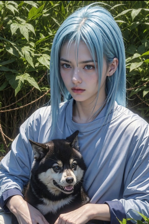  blue hair，asian,limulu,1 Little Boy,baby face,The boy sat on a Wolf with one horn，wolf with one horn，Unicorn wolf，violet eyes,(blue long hair:1.5), Phoenix eye,10years old,mature,A furry neck,realistic,full_shot, , fazhen, Micro landscape, jzcg006, vortex, seisyun_ri，Battle scene, motion capture