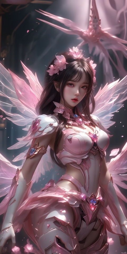  1girl,crystal wings, Fairy, Pink Mecha, msheying