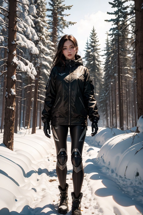 sdmai,jixieji,1girl\(solo,joints,long hair,robot joints,android,brown hair,mechanical parts,floating hair,looking at viewer,standing,lips\)):1.5,outdoor,(full body):1.3\),
(Background\(realistic,snow-ground,science fiction,white theme,round windows,forest\)):0.5,
masterpiece,best quality,unreal engine 5 rendering,movie light,movie lens,movie special effects,detailed details,HDR,UHD,8K,CG wallpaper