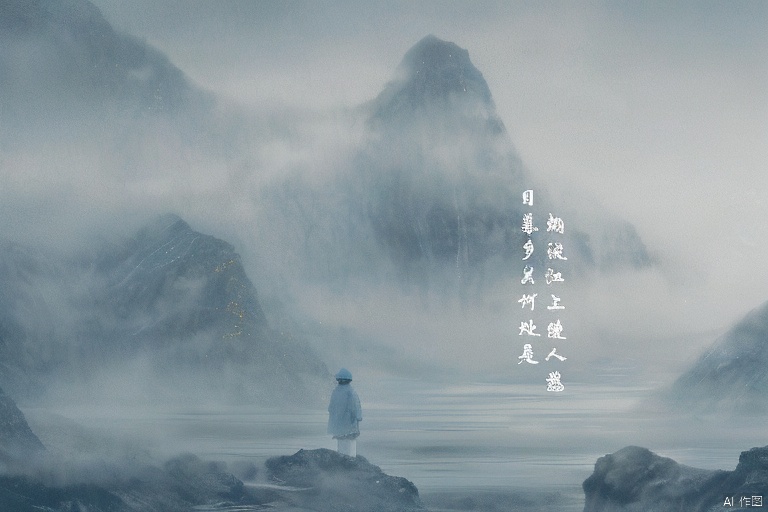  Misty, mountain ranges, vast expanse of white, a large river, an old fisherman, extremely distant field of view, highest image quality, highest resolution, 4K, gold-plated effectMisty, mountain ranges, vast expanse of white, a large river, an old fisherman, extremely distant field of view, highest image quality, highest resolution, 4K, gold-plated effect