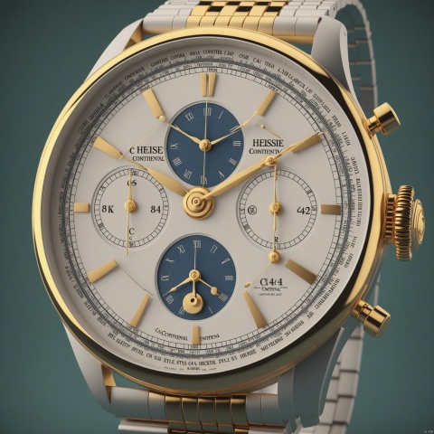 wristwatch, classic continental style, elegant look, front view, showcasing complete wristwatch, C4D render, 8K., Advertising-inspired photography style, with close-ups in the style of product photos, Add details, enhance details, product render, 35mm film photography, heise, LuxTechAI