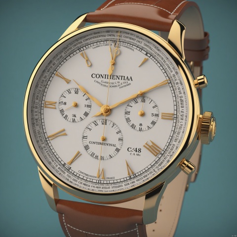 wristwatch, classic continental style, elegant look, front view, showcasing complete wristwatch, C4D render, 8K., Advertising-inspired photography style, with close-ups in the style of product photos, Add details, enhance details, product render, 35mm film photography, heise, LuxTechAI