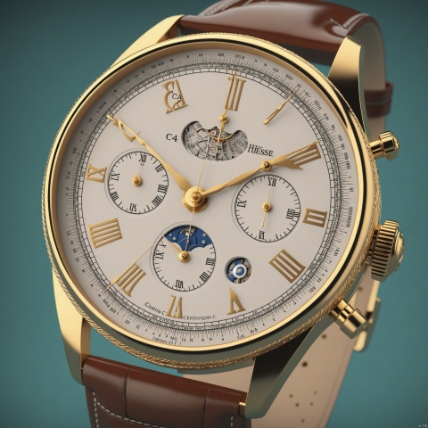 wristwatch, classic continental style, elegant look, front view, showcasing complete wristwatch, C4D render, 8K., Advertising-inspired photography style, with close-ups in the style of product photos, Add details, enhance details, product render, 35mm film photography, heise, LuxTechAI