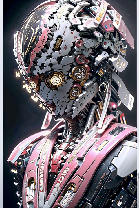  (8k, RAW photo, best quality, masterpiece:1.2),(realistic, photo-realistic:1.4),1girl, close-up,nervous system,sacred geometry,(Mandala Art:0.4), dramatic lighting,(stained glass:0.9),mecha,Pink Mecha,Honey Mecha, halo,alien, (translucent skin:0.9),robot joints,baimecha, otherworldly hues, unseen light, chinese_opera_jing