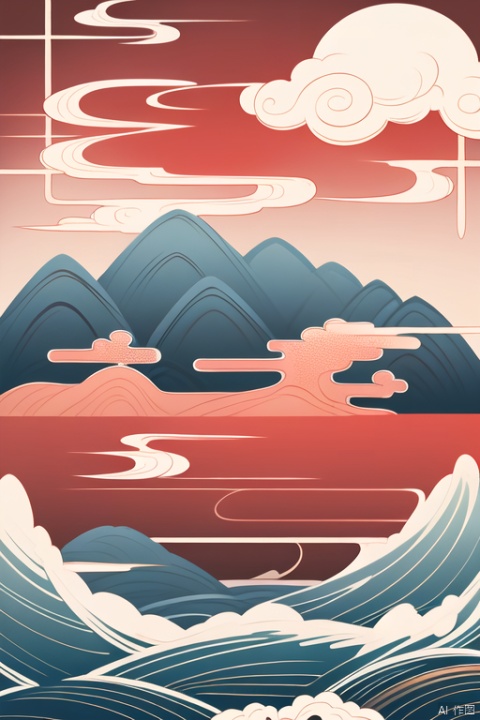 Classic of Mountains and Seas, red sun background, Shaohao, Chinese style