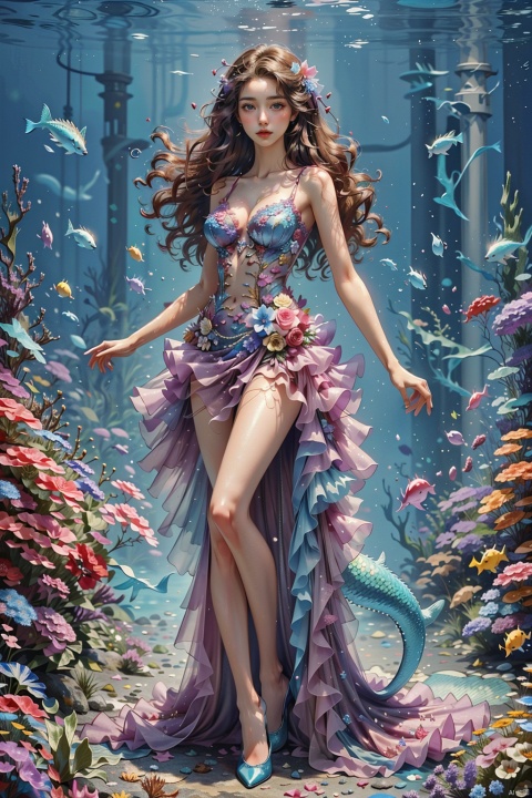  best quality,highly detailed,masterpiece,ultra-detailed,illustration,solo,an extremely delicate and beautiful,8k_wallpaper,extremely detailed,an extremely delicate and beautiful girl,world masterpiece theater,dynamic angle,focus_on_face,full body,1girl,multiple_girls

Enchanting mermaid with iridescent scales and flowing seafoam hair, swimming gracefully in a crystal-clear ocean, surrounded by colorful coral reefs and mystical underwater creatures, creating a sense of wonder and mystery, captured in a dreamy and ethereal watercolor painting., cute girl, , flower
