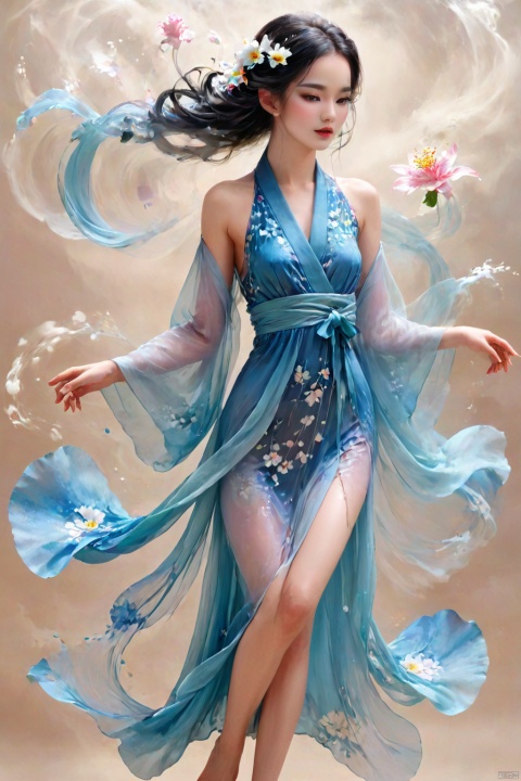 1 Girl, Laurie, petite, long hair, floating hair, messy hair, white hair, bow knot, braid, blue eyes, bright dress, floating, looking at the audience, feet soaking, goddess, water lily, lotus, ocean, partially submerged, bubbles, beach, berries, blue flowers, bouquet, foam, camellia, caustics, clover, coral, daisy, flower background, flowers, food, fruit, hibiscus, horizon, hydrangea, Water, leaves, lilies, lilies of the valley, petals on liquid, pink flowers, purple flowers, rain, red flowers, ripples, roses, shallow water, snowflakes, waves, white roses, yellow flowers, bailing_model, ((poakl)),小女孩