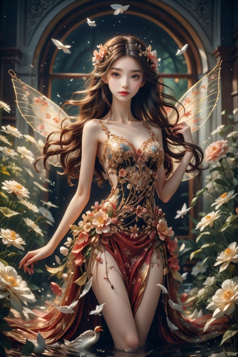  flower,flower,A girl, so elegant, so noble, as if she were a fairy descending from heaven. Her figure is so soft and beautiful, as if a graceful swan is dancing gracefully in the water. Her dress sparkled in the sunlight, like a treasure chest adorned with countless pearls. High resolution images, vibrant colors, bold patterns, modern style, pop art, cheerful atmosphere, soft colors, professional photography,flower, yue , hair ornament , hanfu,huaxianzi