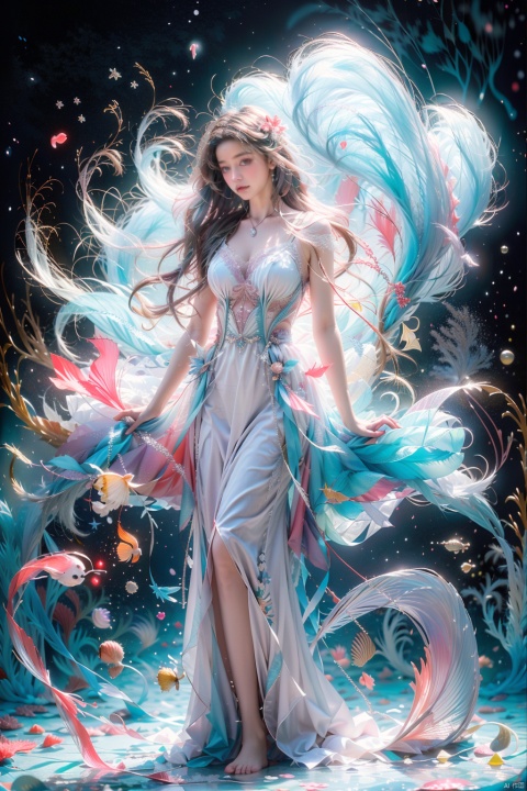  best quality,highly detailed,masterpiece,ultra-detailed,illustration,solo,an extremely delicate and beautiful,8k_wallpaper,extremely detailed,an extremely delicate and beautiful girl,world masterpiece theater,dynamic angle,focus_on_face,full body,1girl,multiple_girls

Enchanting mermaid with iridescent scales and flowing seafoam hair, swimming gracefully in a crystal-clear ocean, surrounded by colorful coral reefs and mystical underwater creatures, creating a sense of wonder and mystery, captured in a dreamy and ethereal watercolor painting., cute girl