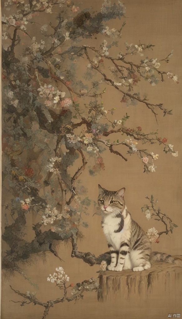  jueshimeinv,古画,两个小孩,猫,梅花,绿树