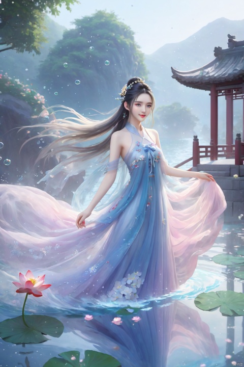 1 Girl, Laurie, petite, long hair, floating hair, messy hair, white hair, bow knot, braid, blue eyes, bright dress, floating, looking at the audience, feet soaking, goddess, water lily, lotus, ocean, partially submerged, bubbles, beach, berries, blue flowers, bouquet, foam, camellia, caustics, clover, coral, daisy, flower background, flowers, food, fruit, hibiscus, horizon, hydrangea, Water, leaves, lilies, lilies of the valley, petals on liquid, pink flowers, purple flowers, rain, red flowers, ripples, roses, shallow water, snowflakes, waves, white roses, yellow flowers, ((poakl)), Light master, glint sparkle, gonggongshi, traditional chinese ink painting, flower,flower, tyqp, shui, 1girl,short skirt,, see-through, Happy Water Park,huaxianzi, guofengZ, chineseclothes,dress, yue , hair ornament , hanfu, bailing_model,1girl, full body,japanese clothes, arien_hanfu, dancedress, See through