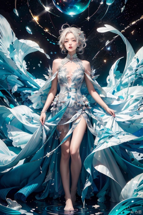  (((green, silver, glimmer)), limited palette, contrast, phenomenal aesthetic, best quality, sumptuous artwork, (masterpiece), (best quality), (ultra-detailed),(((illustration))), ((an extremely delicate and beautiful)),(detailed light),1girl,cold theme, broken glass, broken wall,((an array of stars)),((starry sky)),the Milky Way,star,Reflecting the starry water surface,(1girl:1.3)aqua theme,white hair,blinking,white dress,closed mouth,constel lation,flat color,noline art,full Glass sphere,girl inside glass sphere,white hair,braid,blinking,white robe,bust \(sculpture\),barefoot,float,closed mouth,constel lation,flat color,holding,holding wand,looking up,standing,male focus,medium hair,standing,solo,space,universe,utaite(singer),Nebula,many stars,,
