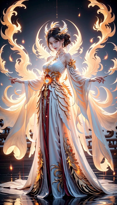  white ethereal vintage demon, Mechanical Construction, full body, fire element, tutututu, HUBG_Rococo_Style(loanword), hanfu