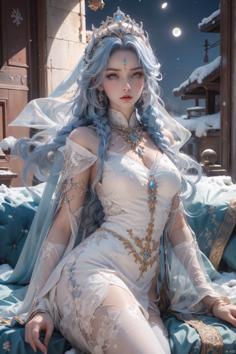  (Masterpiece:1.2), best quality, (night sky, wery long blue hair:1.2),(illustration:1.2), beautiful scenery, scared,(Masterfully crafted Glow, lens flare), (ultra-detailed), hyper details, (delicate detailed), (intricate details), (cinematic light, best quality Backlights), clear line, new world, viewer, solo female, perfect body, (1female), (Bright bioluminescent hair hair, bright glowing eyes), (Dynamic:1.3), ((makeup)), high contrast, (best illumination, an extremely delicate and beautiful), ((cinematic moonlight)), colourful, ((Photoshop Pastel Painting:1.1)), ethereal, (Cinematic masterpiece),suspense, splashes of colour, absolutely eye-catching, ((caustic)), dynamic angle ,beautiful (detailed glow), (eerie),(Intricate Detailed Cinematic Scenery Behind:1.2),ambient occlusion, (ambient moonlight), ray-traced reflections, intricately detailed visible background, night snow storm, stars, very long curly white hair, ice queen, white and light blue gothic royal dress with embroidery, long embroidered stockings, crystals and pearls, big halo shaped crown, ice crystals around, snow storm, mature woman, 1girl,yellow_footwear,high_heels, Shifengji, Milk_shower, ((Binding)), office lady, BY MOONCRYPTOWOW