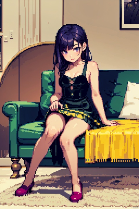  sexy pose,sexy dress,masterpiece, panorama,a girl, solo focus, half_body,long hair, dress, sitting in sofa, a delicate sitting room, a photo frame on the wall, velvet curtains, sofa in modern minimalist style, ((carpet)) on the floor, beautiful flowers, skirt_lift, cns_dress
