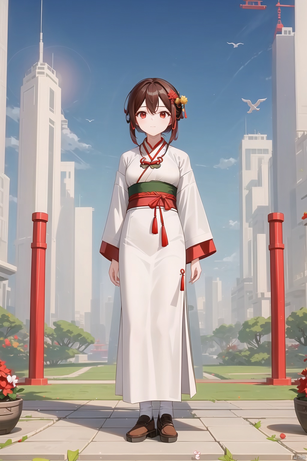  a girl,xianjing,hanfu,crane,full body