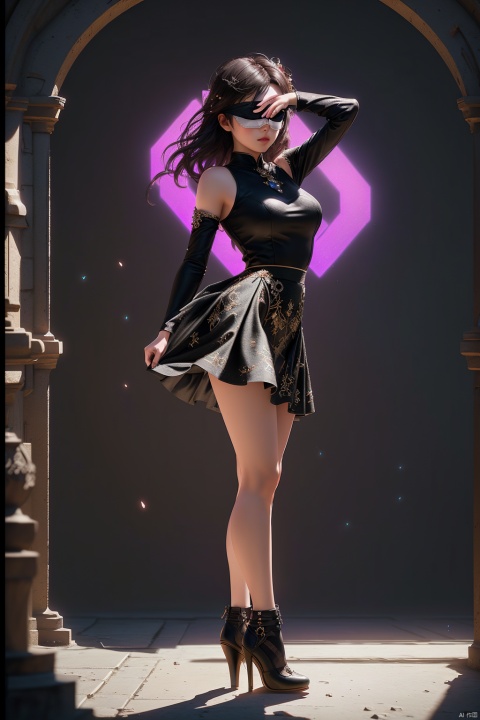  ((Best Quality)), ((Masterpiece)), (Very detailed:1.3), 3D, 1 girl,solo,(((full body))),J elegant asian woman in a black Mosaic dress,dance, Fairy, crystal, jewels,Crystal clear,eyeshadow,,dynamic pose,(the skirt sways with the wind:1.2),(skirt_hold:1.2),,high heels,Charming eyes,sideways_glance,exquisite facial features,slim legs,graceful yet melancholic posture,full shot,dutch angle,from_side,medium_shot,soft lighting,dramatic,perfect lighting,simple_background,(masterpiece, realistic, best quality, highly detailed, Ultra High Resolution, Photo Art, profession,cinematic_angle),plns,sw,1girl, dress,nature,colorful, HDR (high dynamic range), ray tracing, nvidia RTX, super resolution, Unreal 5, subsurface scattering, PBR texture, post-processing, anisotropic filtering, depth of field, Maximum sharpness and sharpness, multi-layered textures, albedo and highlight maps, surface shading, accurate simulation of light-material interactions, perfect ratios, octane rendering, duotone lighting, low ISO, white balance, rule of thirds, wide aperture, 8K RAW, efficient sub-pixels, subpixel convolution, luminous particles, dynamic pose, blindfold, 
