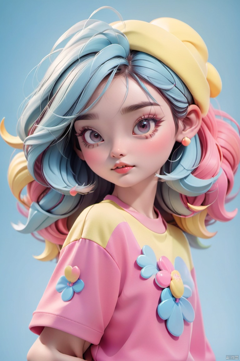  Realistic 3d cartoon style rendering, girl, summer trend fashion clothing, candycolor clothes, new pop portrait, fashion illustration,vibrant colors, neon realism, made by POP-Mart, glossy and delicate, clean background, 3d rendering, OC rendering,8K,