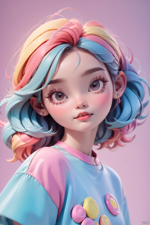  Realistic 3d cartoon style rendering, girl, summer trend fashion clothing, candycolor clothes, new pop portrait, fashion illustration,vibrant colors, neon realism, made by POP-Mart, glossy and delicate, clean background, 3d rendering, OC rendering,8K,