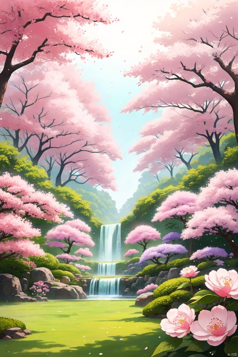 Detailed ukiyo-e of a butterfly garden, Cherry blossom, epic light ,Ukiyo-e, colorful