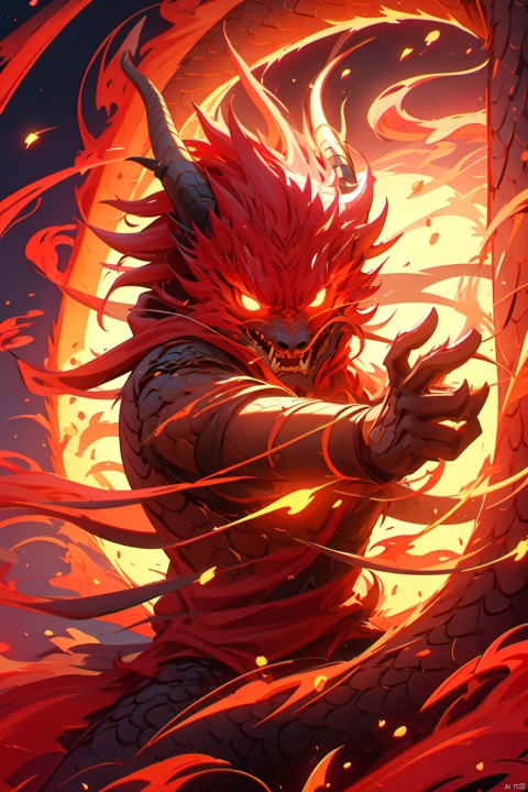  (（fire elemental dragon）), fire red hair, red hoodie, detailed drawing of fighting pose (fire magic), shooting fire from hands, mechpp, (\long yun heng tong\)