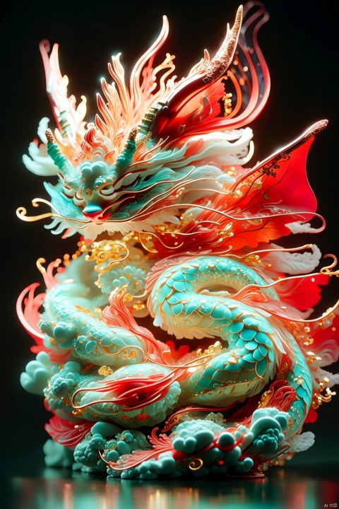  Chinese dragon,Chinese dragon sleeping on clouds, translucent glass, with pearlescent scales with subtle elements of fantasy and magical realism, zbrush, loong, ruby and gold style, anime aesthetics, furry art, red and white, elaborate, c4d rendering, super high detail, 3d, ultra fine detail, photo realistic, 3d stely,C4D