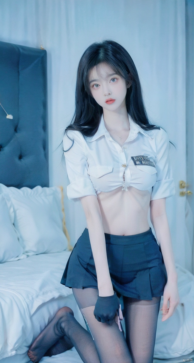  masterpiece,bestquality,realistic,8k,officialart,ultrahighres,school uniforms, blackpantyhose, jujingyi, wangyushan, policewoman,print legwear