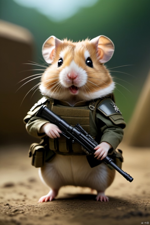 Anthropomorphic hamster, wearing military uniform, armor, weapons, war roars, (chiaroscuro, Fujicolor, ultra-high definition, super details, raw, 85mm, f/1.2, Fujifilm XT4)

This description depicts a peculiar scene where an anthropomorphic hamster is dressed in military gear, ready for battle. Its military uniform, armor, and weapons are meticulously designed to showcase its soldierly image. The atmosphere of war is enhanced through the use of chiaroscuro and color rendering, making the scene filled with tension.

In this scene, the anthropomorphic hamster’s expression and posture exude determination and courage, as if preparing for a great war. The ultra-high definition and super details of the image allow people to clearly see every texture and detail on the hamster’s body, giving it a more realistic feel.

The raw quality and 85mm lens ensure a high-quality and realistic image, while the f/1.2 aperture guarantees sufficient depth of field and clarity. The outstanding performance of the Fujifilm XT4 camera also provides support for shooting this scene.

In summary, this image uses unique creativity and exquisite techniques to present an anthropomorphic hamster with a strong war atmosphere, leaving a deep impression on the viewer.