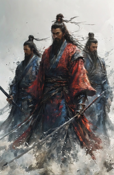  (Masterpiece, best picture quality), main three brothers from the three kingdoms,three distintively different looking brothers (((one brother darker skin with long beard, one brother heavier set, one brother older tall)))
ultra high definition photo quality, shanhaijing, BJ_Sacred_beast, Chinese_armor, Illustration, gugong, ananmo, Swordsman