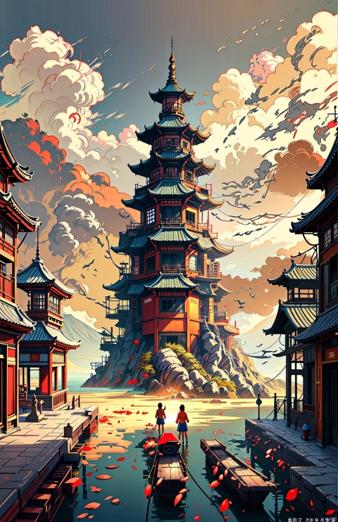  (Masterpiece, best picture quality), Mystical temple above heaven, in the clouds
ultra high definition photo quality, shanhaijing, BJ_Sacred_beast, Illustration, gugong, mythical clouds, HanFu,licg,动漫,风景, 2D conceptual design