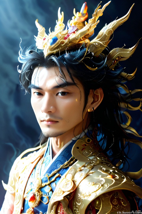  Eternal Dragon Emperor, the jewel on his crown is dazzling and dazzling, with delicate features, two bright and lively eyes, and a golden radiance emanating from his entire body,He holds the Seven Foot Heavenly Sword in his hand……