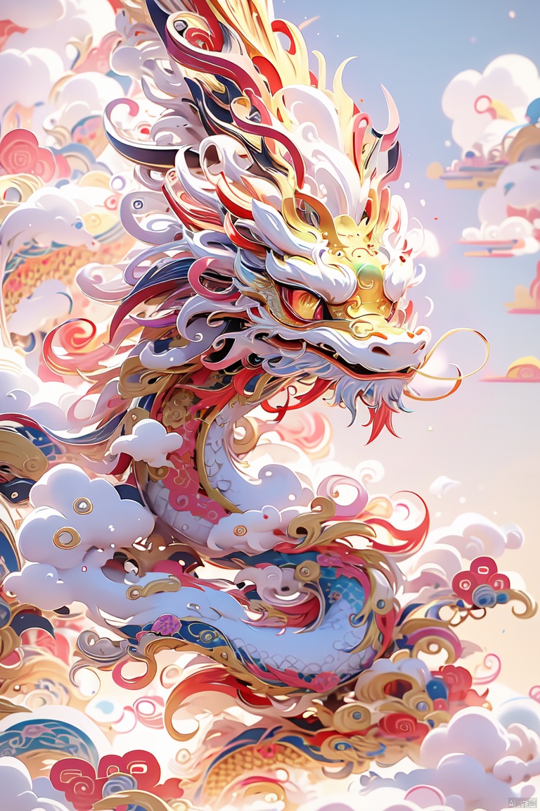  Chinese dragon, golden scales, clouds, beard, mystery, Laser eye，(\long wang ga mal)