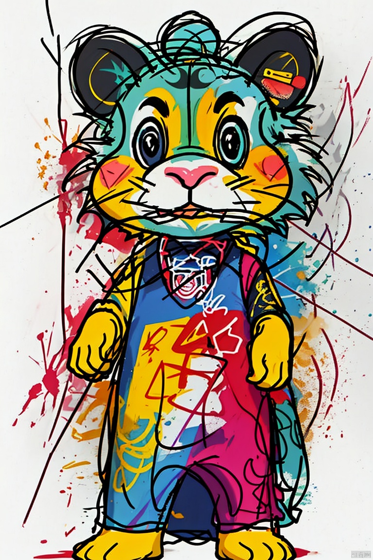  A cute animal,solo,cute,lines,rainbow colors,colored spray paint,colored inkdrops,,