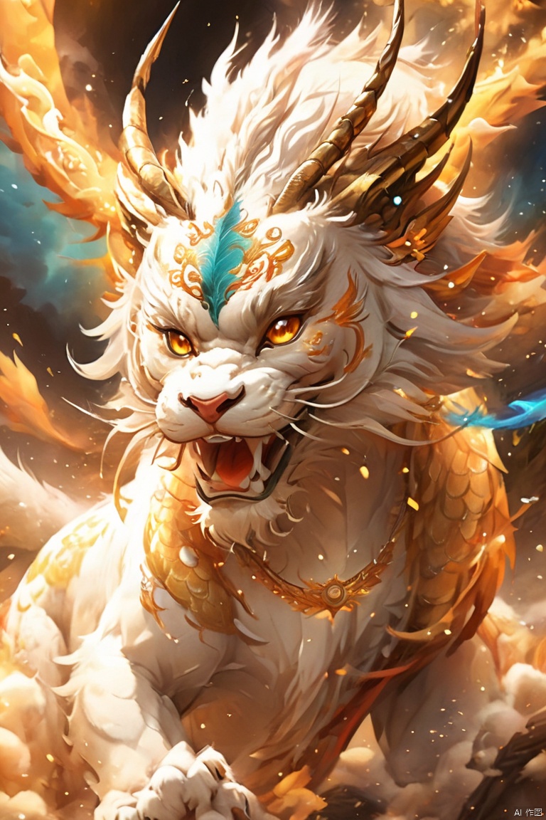  （Big cool wings：1.38）,(Sunny handsome boy, big eyes, perfect smile, deep bright eyes: 1.42), growing a pair of wings, blazing,Wielding a magic wand and unleashing endless flames,Blue flame,（panorama）,All the approaches to the palace were guarded by troops, white tiger