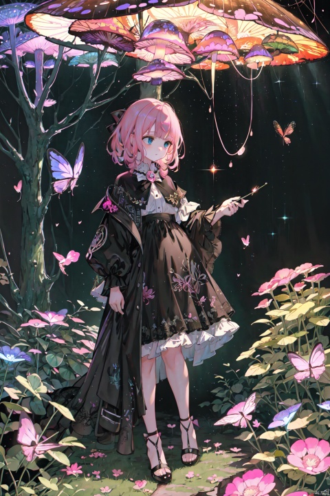 masterpiece,best quality,high quality,extremely detailed CG unity 8k wallpaper,An enchanting and dreamy scene of a fantasy forest,(with towering trees),(pink),glowing mushrooms,and hidden fairy glens,creating a sense of mystique and enchantment BREAK (1 cute girl, solo, chasing fireflies:1.5, full body),artstation,digital illustration,intricate,trending,pastel colors,oil paiting,award winning photography,Bokeh,Depth of Field,HDR,bloom,Chromatic Aberration,Photorealistic,extremely detailed,trending on artstation,trending on CGsociety,Intricate,High Detail,dramatic, Anime