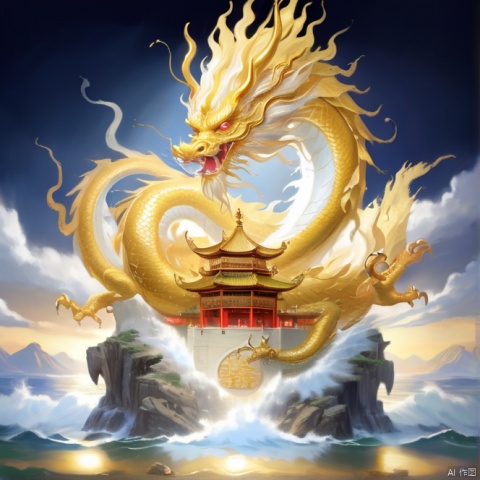  best quality，masterpiece,1 golden Dragon