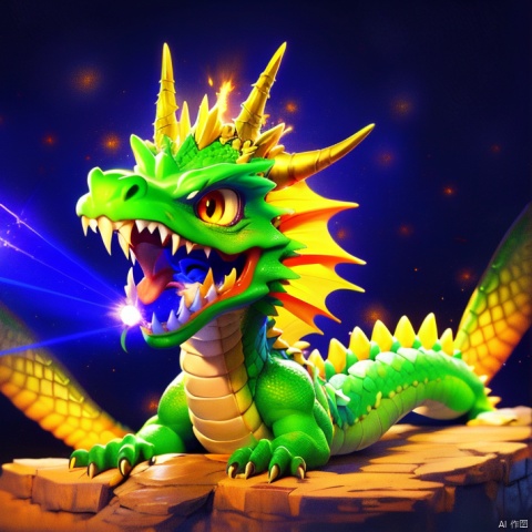  best quality，masterpiece,1 Dragon, Nobody, Scales, Open Mouth, Fangs, Sharp Teeth, Solo, Masterpiece, Best Quality,, Dragon King of the East, Scales, All-over Golden Light, Dragon Horns, Glowing Laser Eyes,